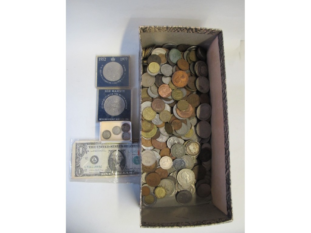 Appraisal: Box of assorted coins and a banknote