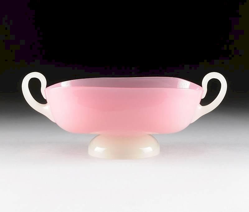 Appraisal: A STEUBEN TWO HANDLED ROSALINE AND ALABASTER GLASS CENTERBOWL 'S