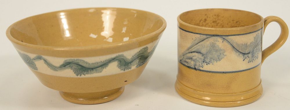 Appraisal: Two Pieces of Yellowware to include mug with blue seaweed