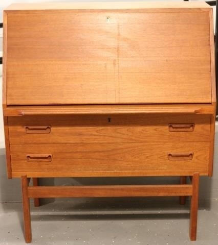 Appraisal: MID-CENTURY MODERN DANISH CONTROL SLANT LID DESK TEAKWOOD TWO DRAWERS