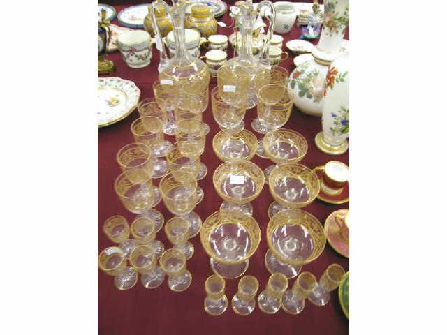 Appraisal: pcs Gold Encrusted French Crystal Stemware includes - decanters various