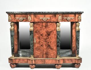 Appraisal: EMPIRE STYLE GILT BRONZE MOUNTED SIDEBOARD With shaped marble top