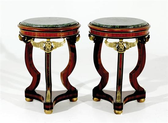 Appraisal: Pair Continental marbletop and gilt-metal mounted occasional tables circular green