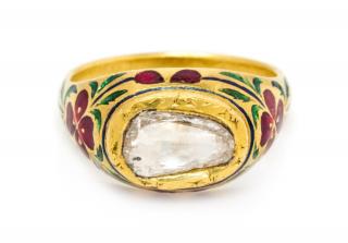 Appraisal: A High Karat Gold Diamond and Polychrome Enamel Ring dwts