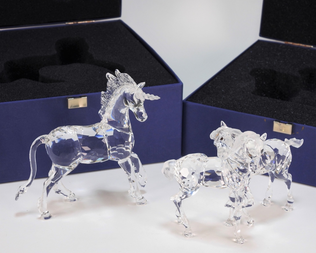 Appraisal: PC SWAROVSKI UNICORN HORSES GROUP Austria th CenturyIncludes a Unicorn