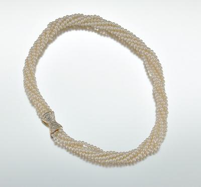 Appraisal: A Six-Strand Pearl Necklace with Diamond Clasp k yellow and