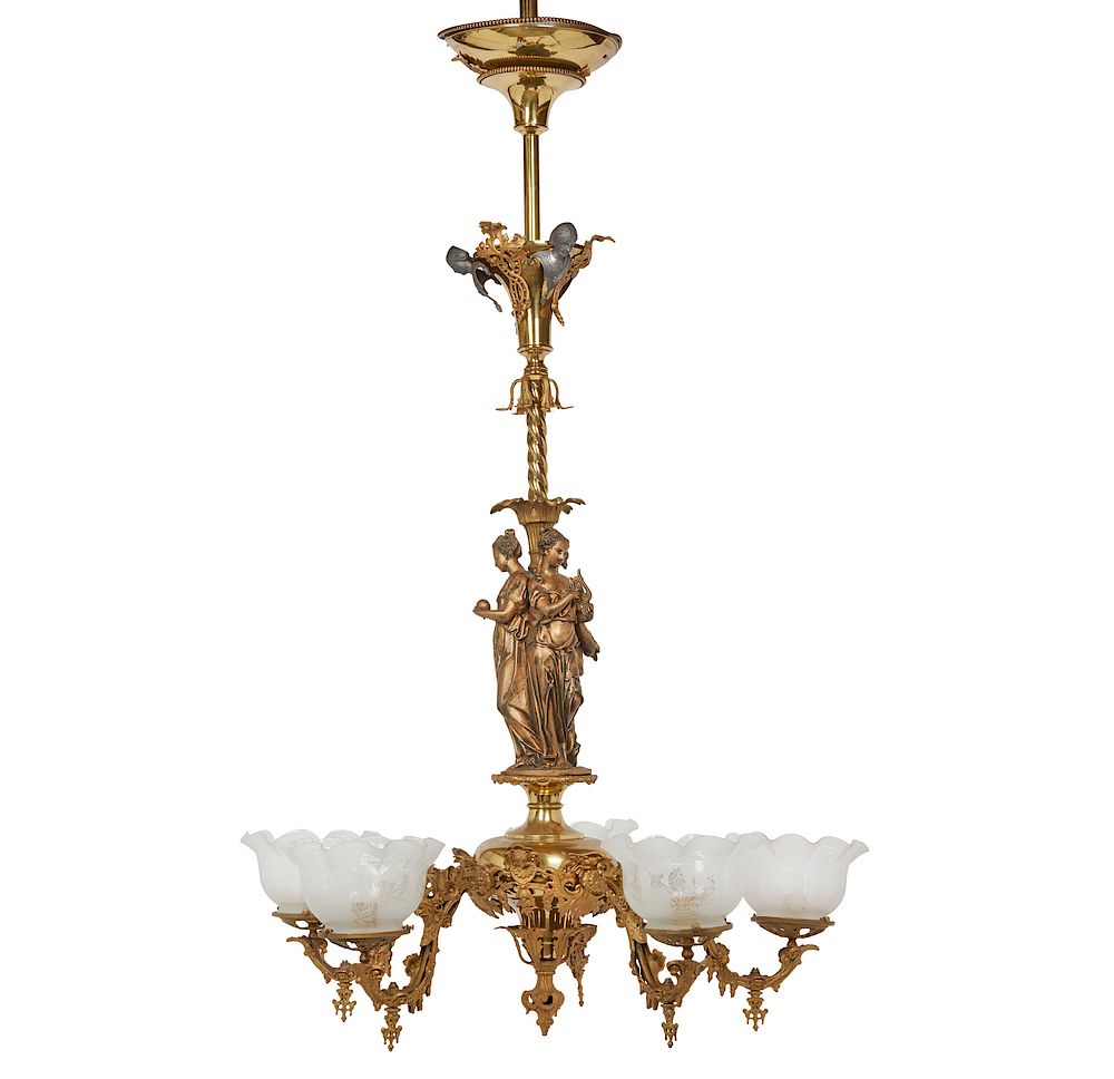 Appraisal: th Century American Gasolier Attributed to Cornelius Baker th century