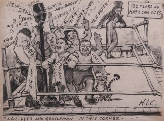 Appraisal: HENRY IVES COBB American - New Deal political cartoon depicting