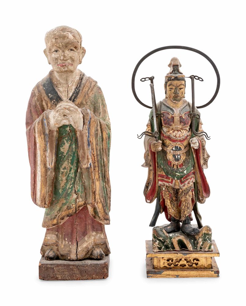 Appraisal: Two Polychrome Painted Wood Figures Two Polychrome Painted Wood Figures