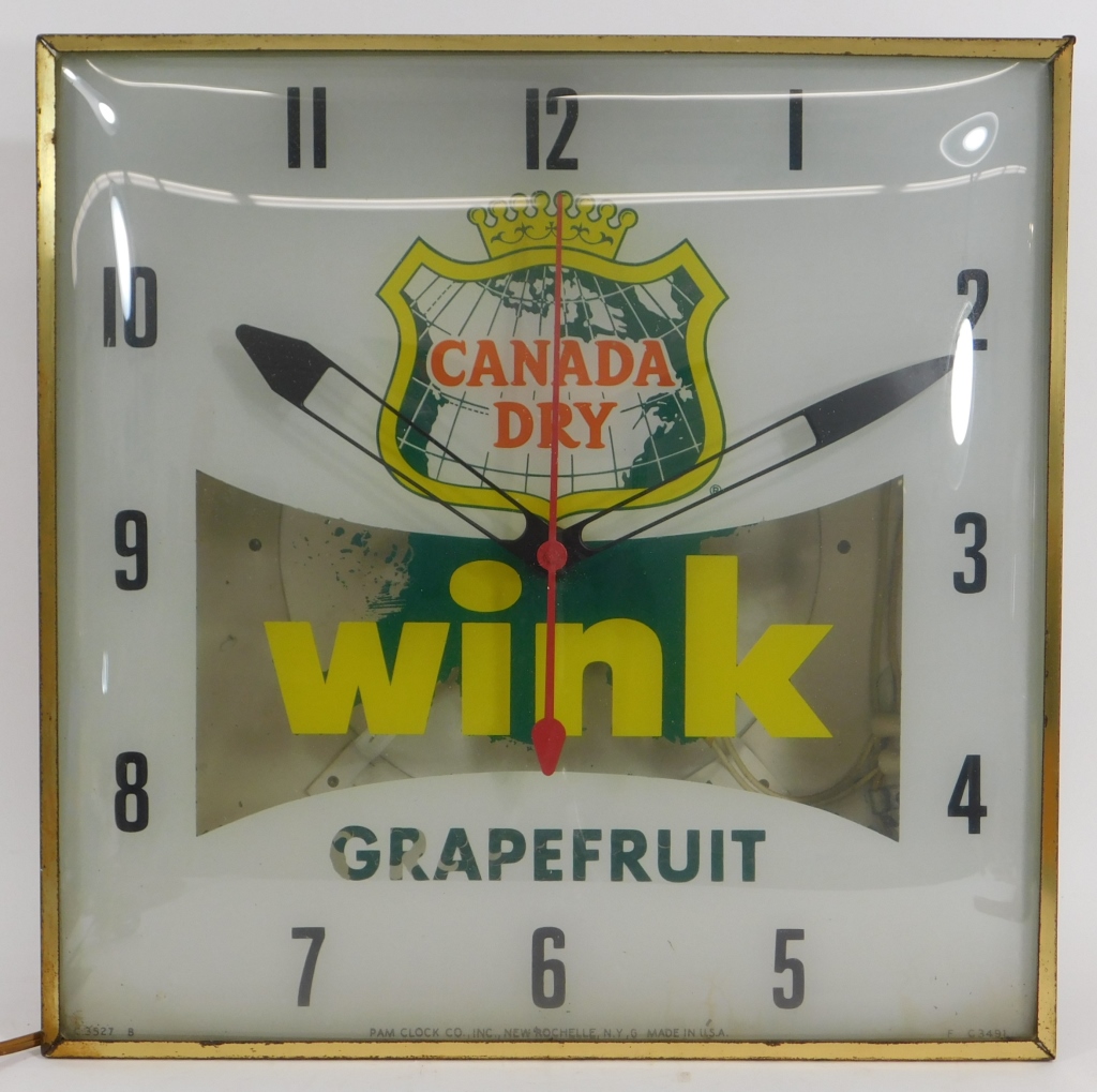 Appraisal: CANADA DRY WINK GRAPEFRUIT ADVERTISING CLOCK United States th CenturySquare