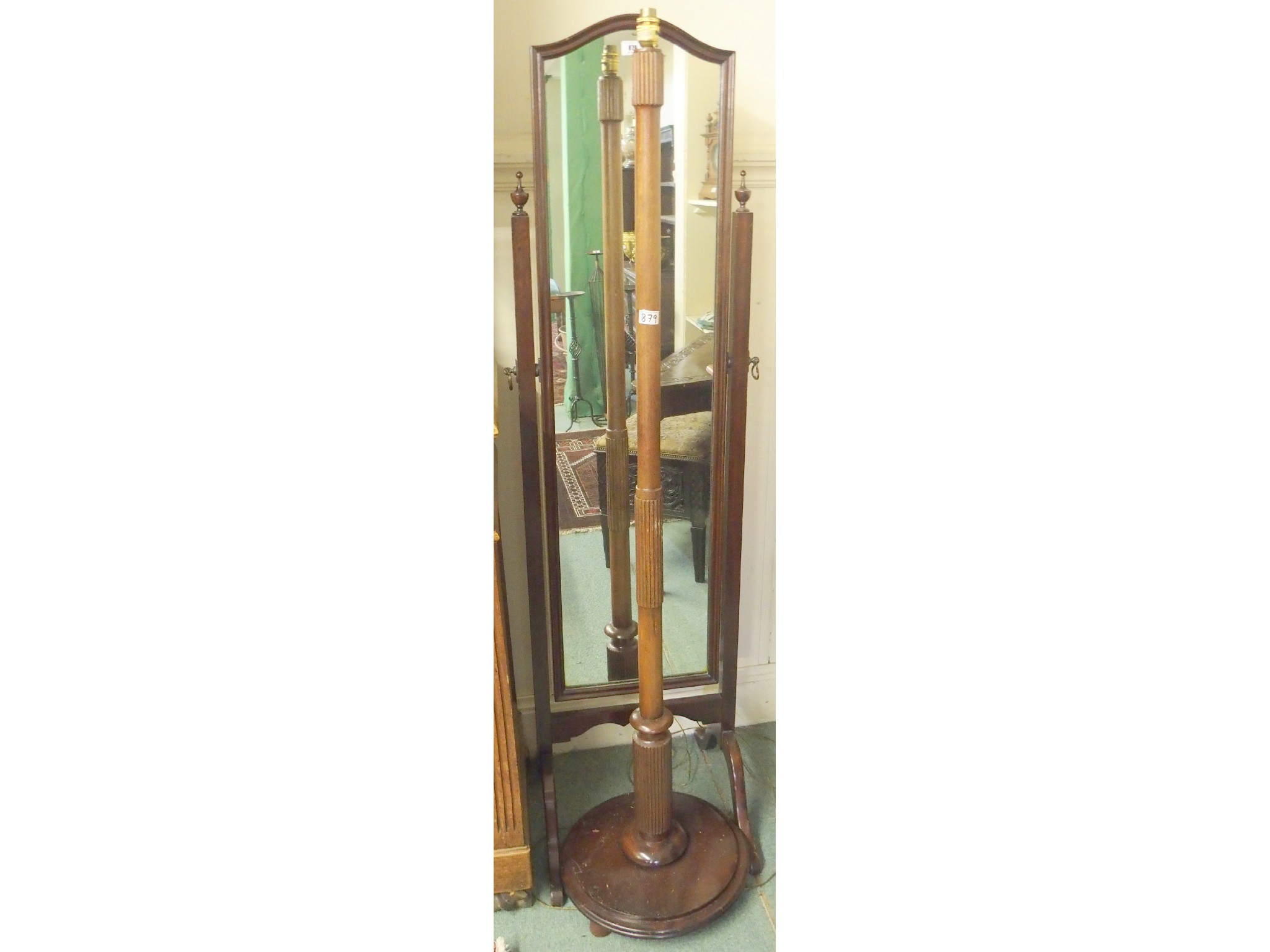 Appraisal: A mahogany cheval mirror and standard lamp