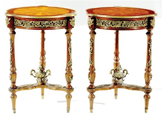 Appraisal: Pair Continental mixed wood and gilt-metal mounted lamp tables circular