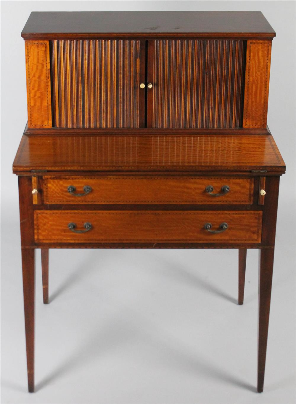 Appraisal: FEDERAL STYLE INLAID MAHOGANY TAMBOUR SECRETARY DESK having a rectangular