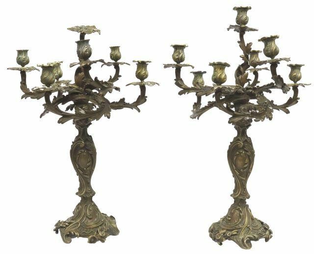 Appraisal: pair Large Louis XV style bronze candelabra th th c