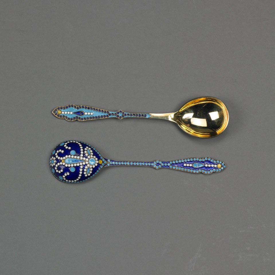 Appraisal: Two Russian Silver-Gilt and Cloisonn Enamel Spoons Moscow th century