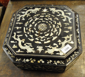 Appraisal: A Chinese lacquered box profusely inlaid with mother-of-pearl dragon figures