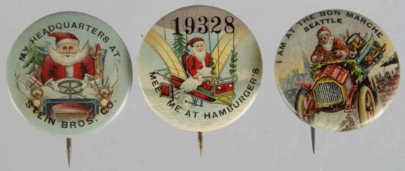 Appraisal: Lot of Santa Pin Back Buttons Description Includes Meet me