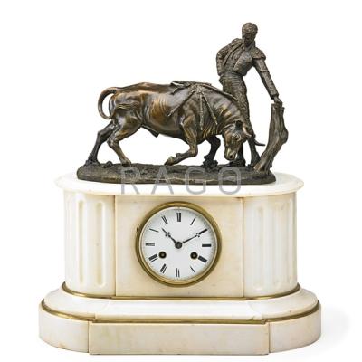 Appraisal: FRENCH BRONZE AND MARBLE MANTLE CLOCK Matador and bull time