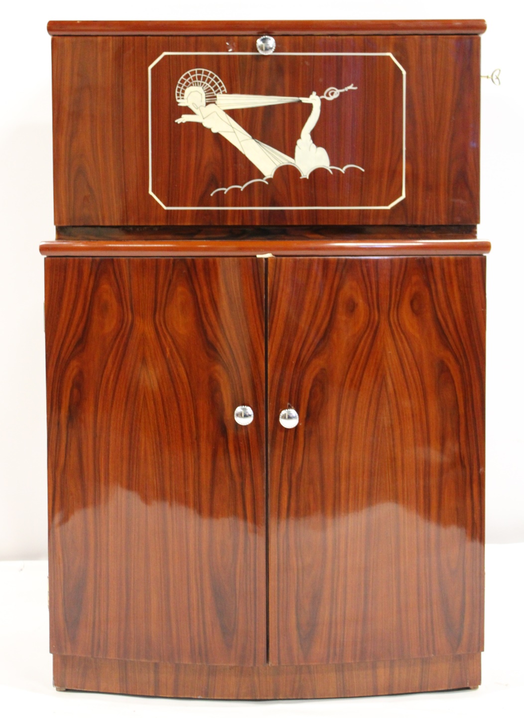 Appraisal: Art Deco Exoctic Wood Paint Decorated Cocktail Cabinet from a