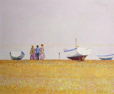 Appraisal: LIONEL BULMER Beach Scene with Boats and Figures signed on