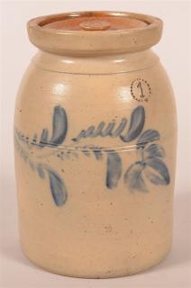 Appraisal: th C PA Stoneware Jar w Cobalt Slip Tulip Unsigned