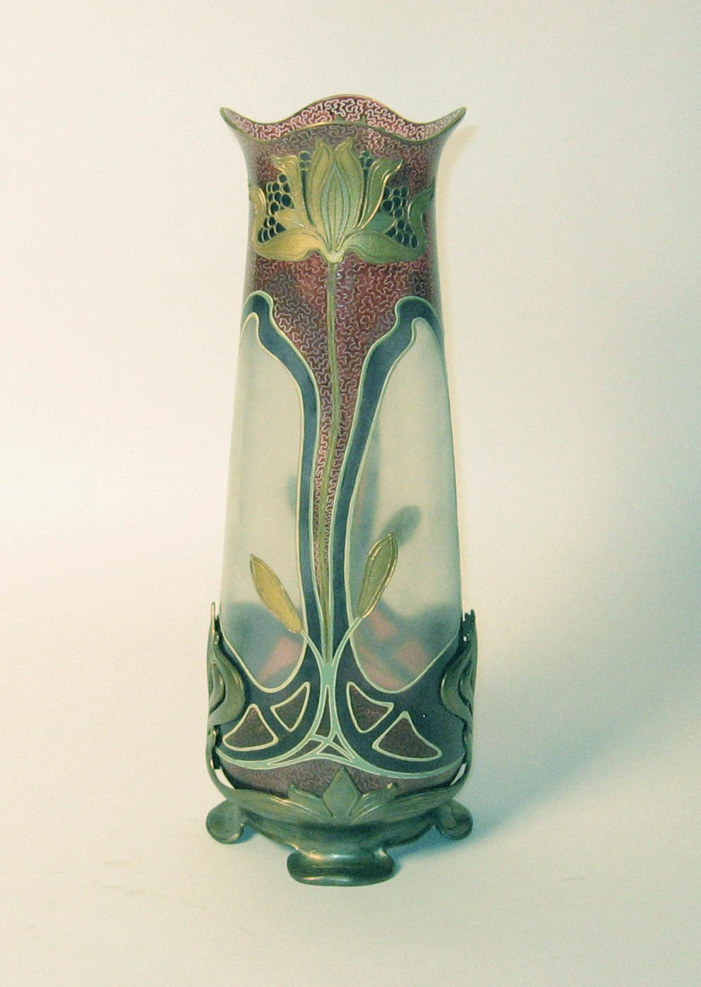 Appraisal: Continental Art Nouveau enameled glass vase circa The tapered cylindrical