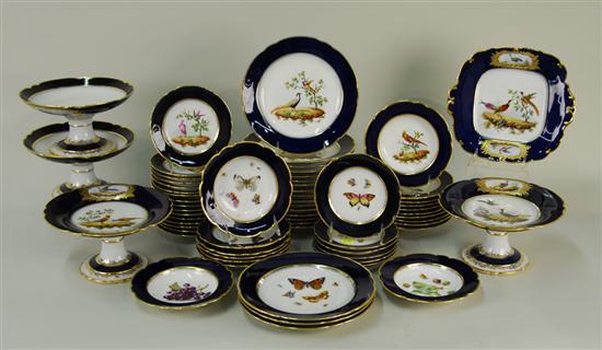 Appraisal: PARIS PORCELAIN COBALT RIM BIRD FRUIT AND BUTTERFLY DECORATED PARTIAL