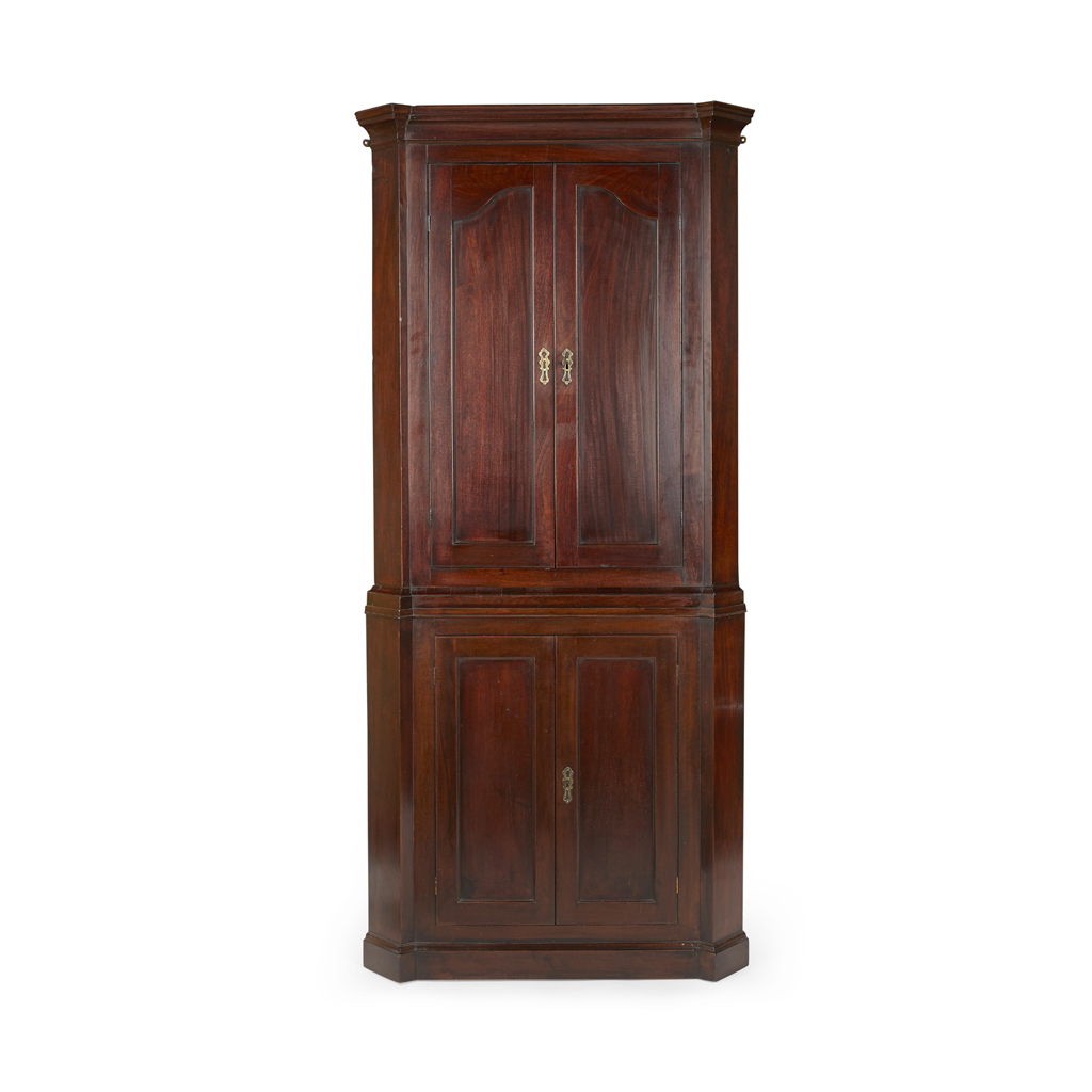 Appraisal: GEORGE III MAHOGANY CORNER CABINET TH CENTURY the moulded and