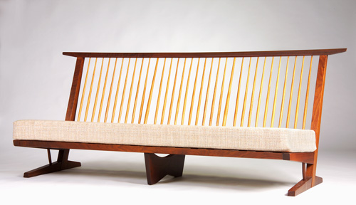 Appraisal: GEORGE NAKASHIMA Conoid settee American black walnut with curved overhanging