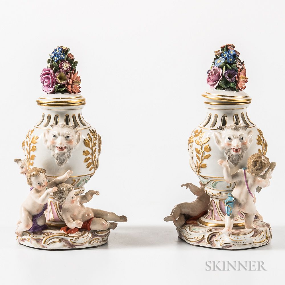 Appraisal: Pair of Meissen Porcelain Figural Potpourri Vases and Covers Pair