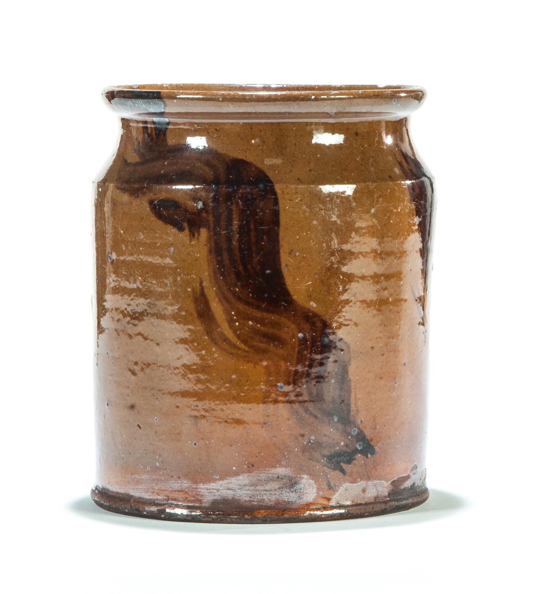 Appraisal: SIGNED PENNSYLVANIA REDWARE JAR Mid th century Impressed J Carey