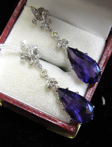 Appraisal: PAIR OF AMETHYST DIAMOND AND EIGHTEEN KARAT WHITE GOLD PENDANT