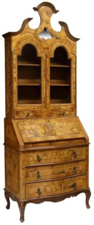 Appraisal: Venetian walnut secretary bookcase early th c split pediment over