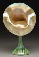 Appraisal: QUEZAL JACK IN THE PULPIT VASE Iridescent green gold and