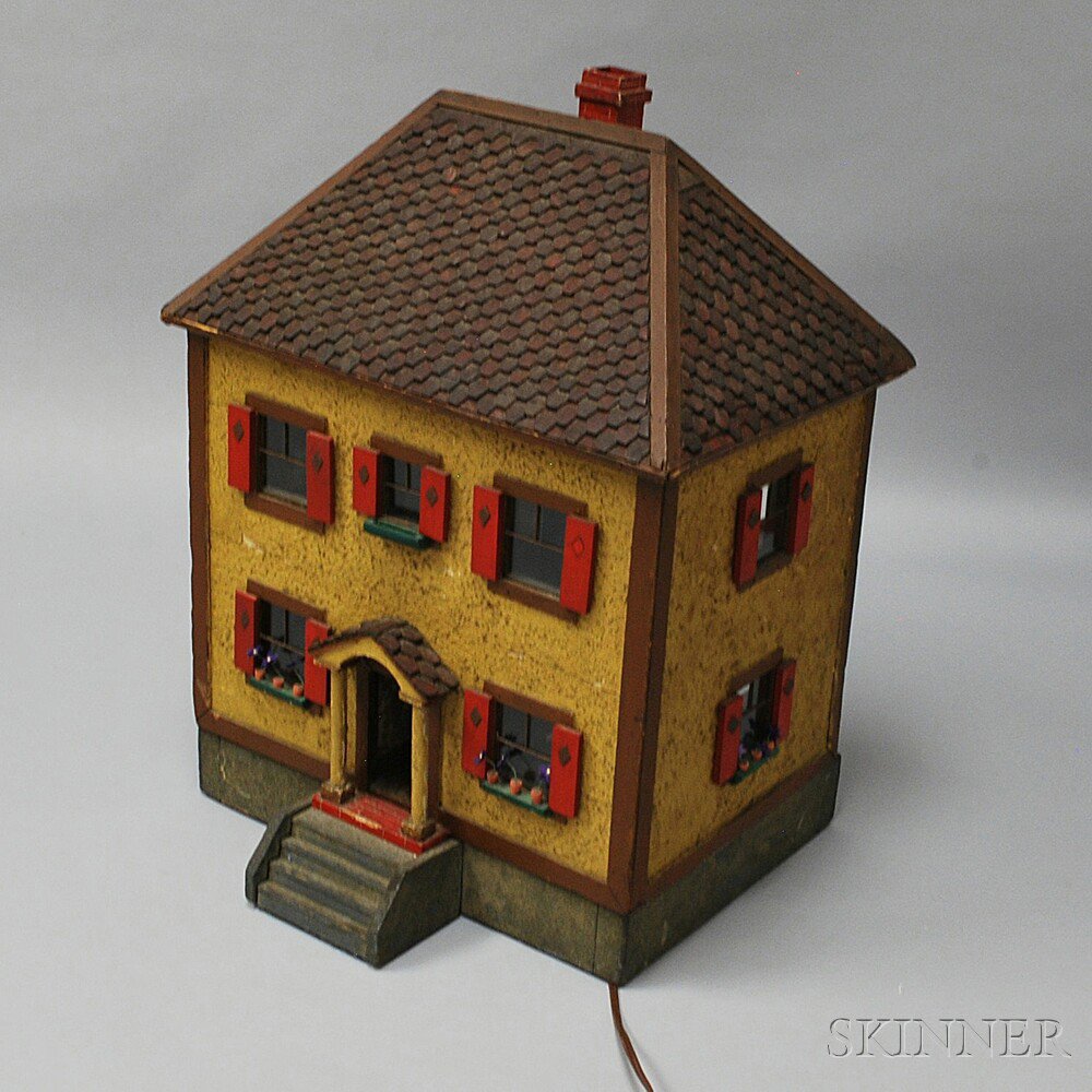 Appraisal: Painted and Electrified Dollhouse th century the two-story structure with