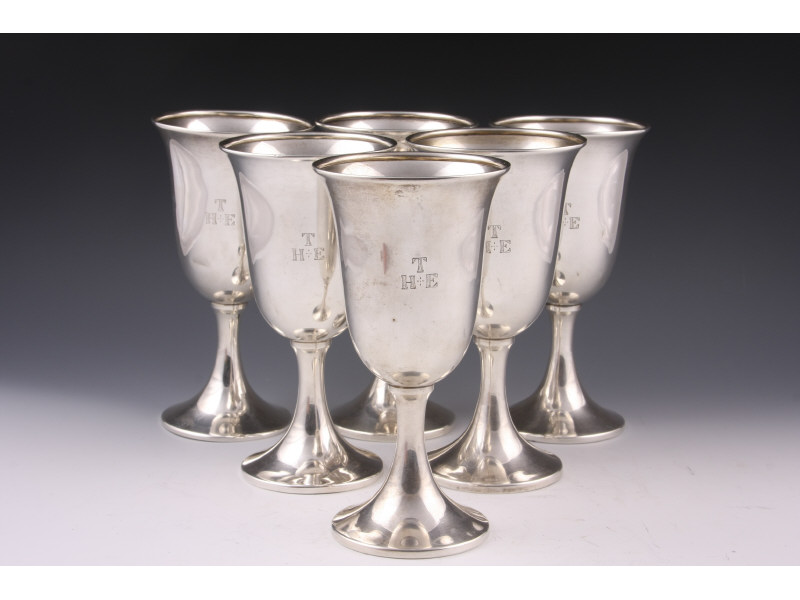 Appraisal: Set of Six Sterling Silver Goblets each marked Sterling classic