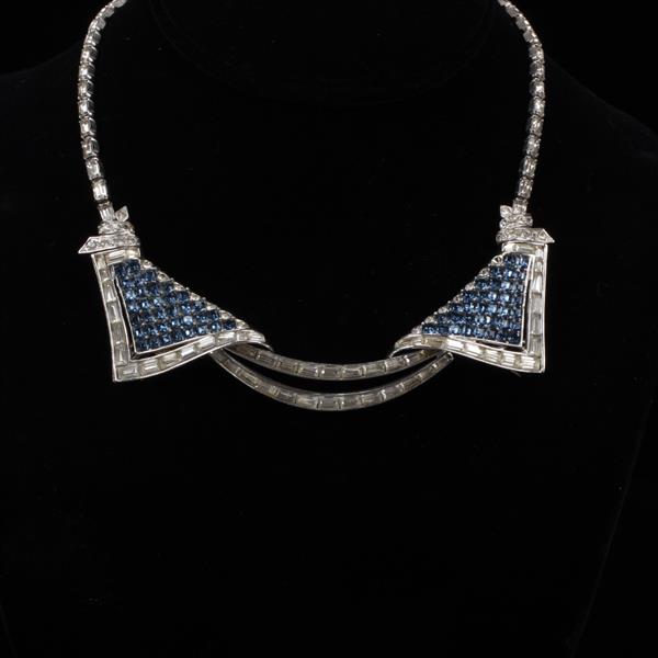 Appraisal: Boucher Blue and Clear Rhodium Plated Rhinestone Necklace with Duette