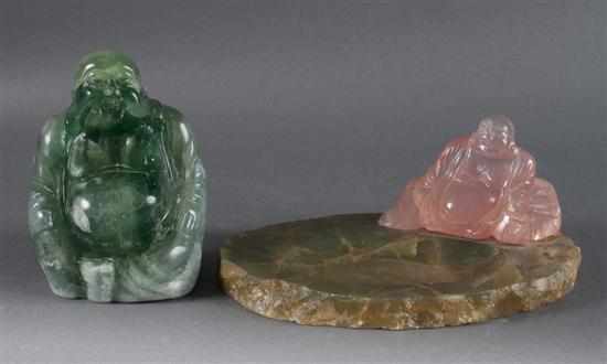 Appraisal: Chinese carved emerald quartz Buddha and a carved pink quartz