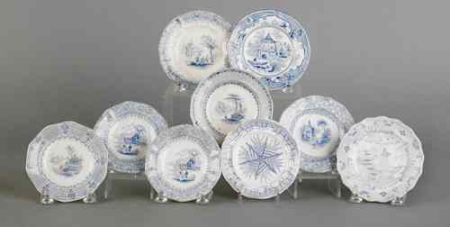 Appraisal: Nine Staffordshire blue and white cup plates th c