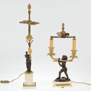 Appraisal: Continental gilt bronze marble figural lamps th c probably French