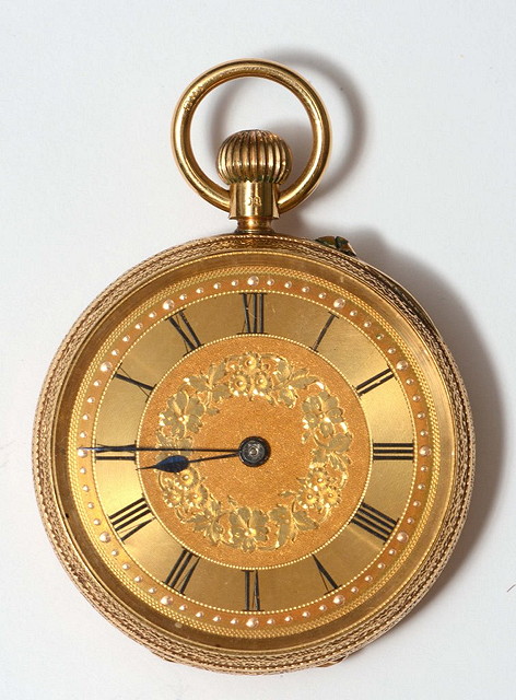 Appraisal: AN K GOLD POCKET WATCH with gilt dial and engraved