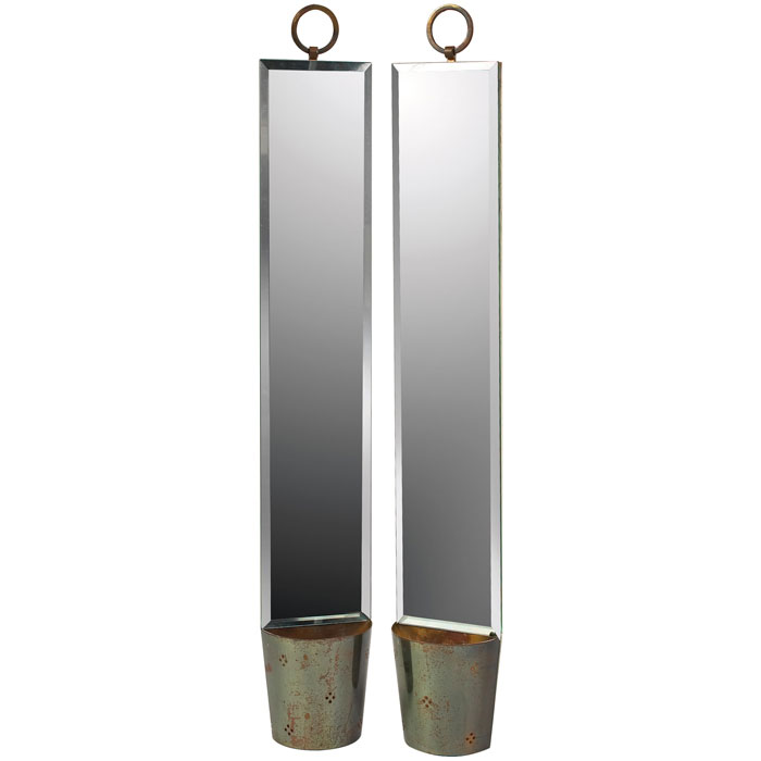 Appraisal: Tommi Parzinger mirrored fern holders pair brass and glass over