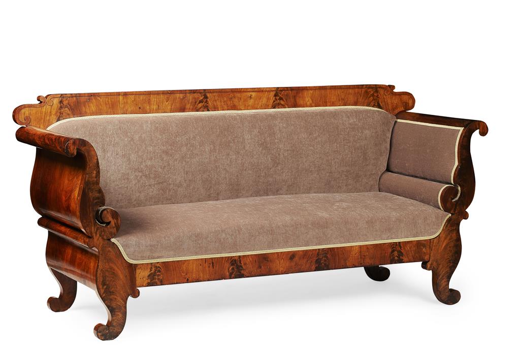 Appraisal: BIEDERMEIER MAHOGANY FRAMED SOFA MID TH CENTURY the straight padded