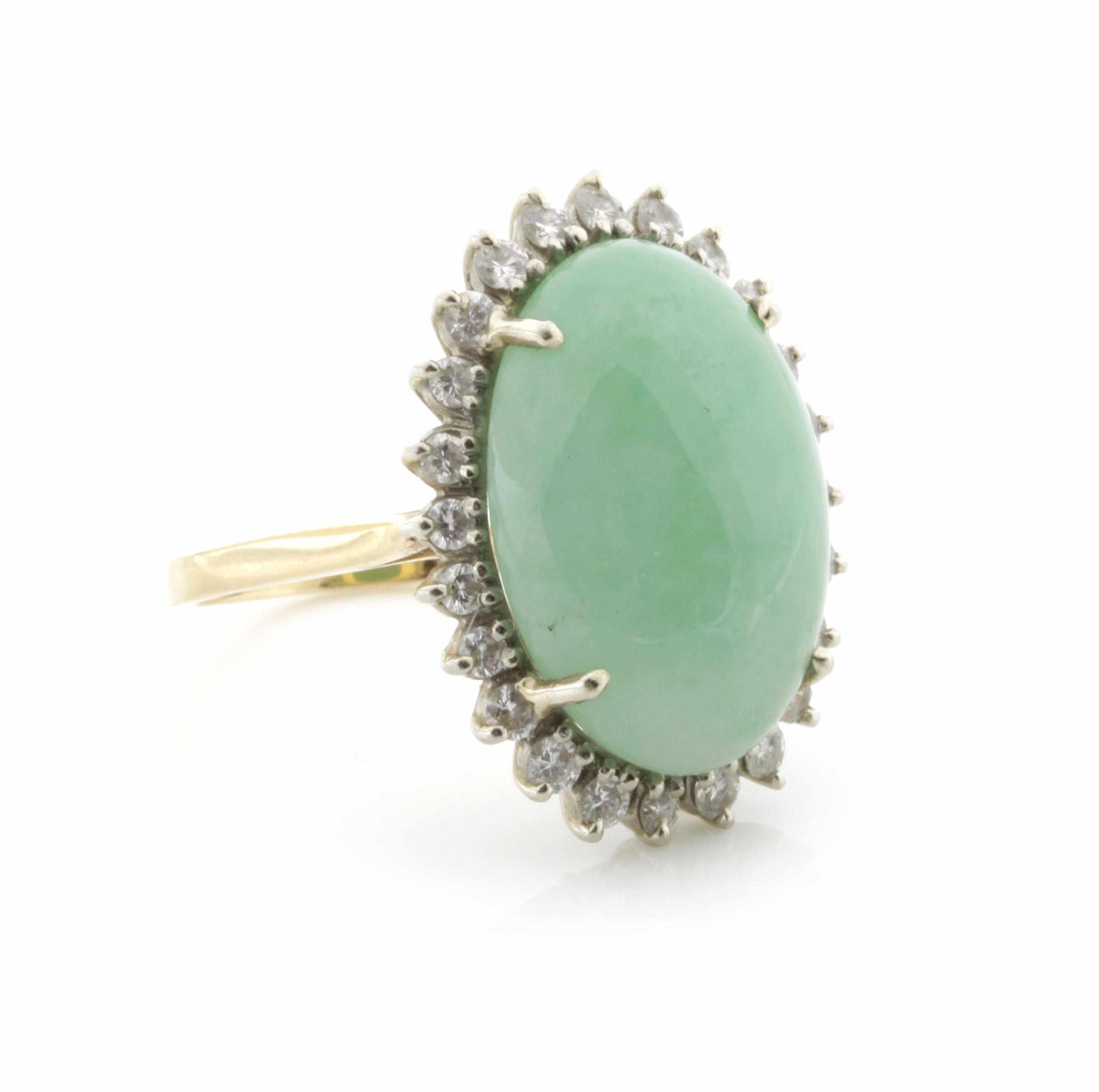 Appraisal: A jade cabochon diamond and k bicolor gold ring size