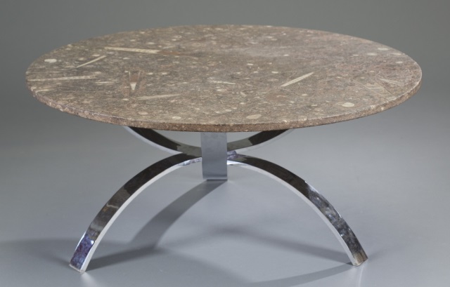 Appraisal: Fossil Table with Chrome Base Unmarked '' Dia