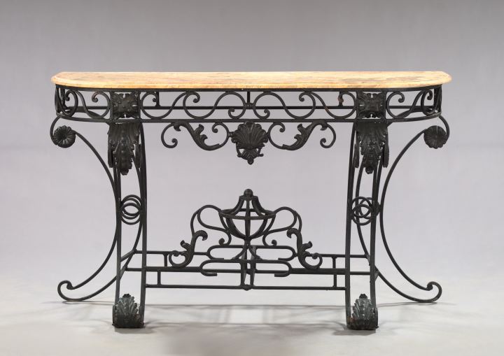 Appraisal: Pair of Wrought-Iron and Marble-Top Side Tables in the Italian