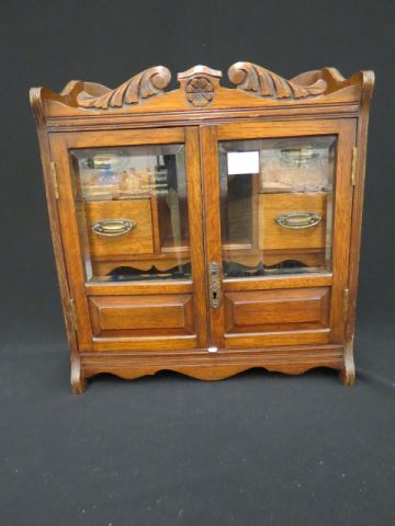 Appraisal: Antique Smoker's Cabinet beveled glass in doors drawers in side