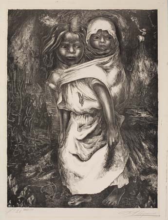 Appraisal: DAVID A SIQUEIROS Dos Ni os Lithograph - x mm