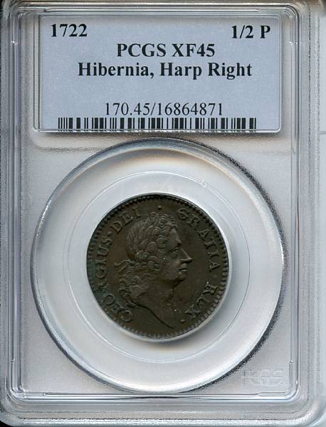 Appraisal: Hibernia Halfpenny Harp Right XF PCGS Breen- A deep olive-brown