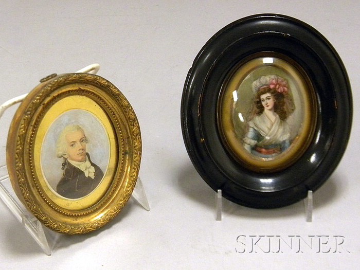 Appraisal: Framed Oval Miniature Painted Portraits of a Man and a